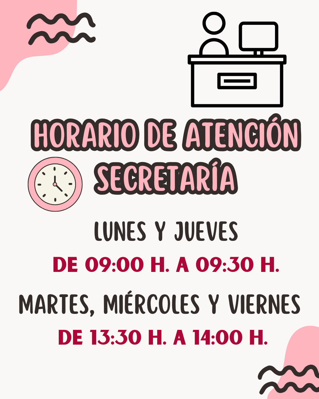 Horario SECRETARÍA Horario SECRETARÍA